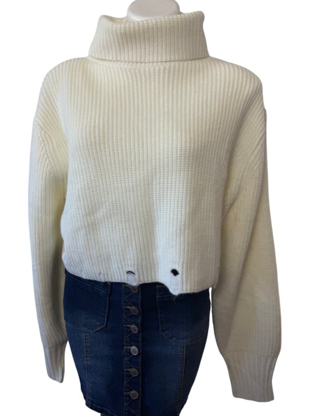 Dance & Marvel Cropped White Turtleneck Sweater - Size Small